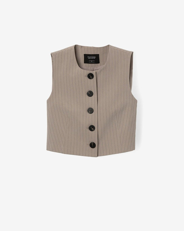 'Georgia' Pinstripe Waistcoat - Portabella Beige