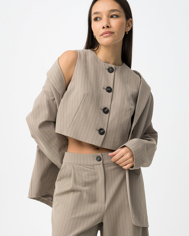 'Georgia' Pinstripe Waistcoat - Portabella Beige