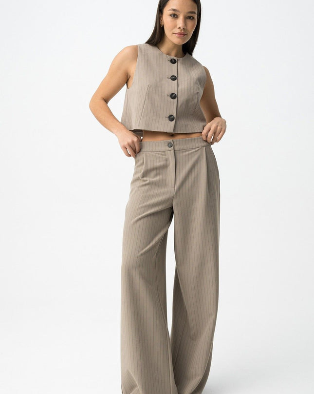 'Georgia' Pinstripe Waistcoat - Portabella Beige