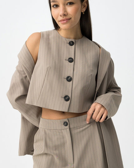 'Georgia' Pinstripe Waistcoat - Portabella Beige