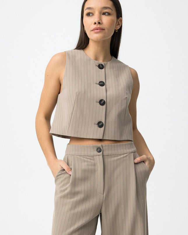 'Georgia' Pinstripe Waistcoat - Portabella Beige