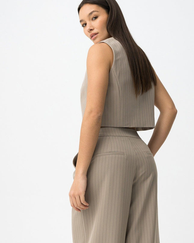 'Georgia' Pinstripe Waistcoat - Portabella Beige
