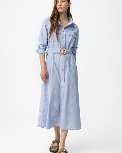 'Dove' Pinstripe Midi Dress - Baby Blue