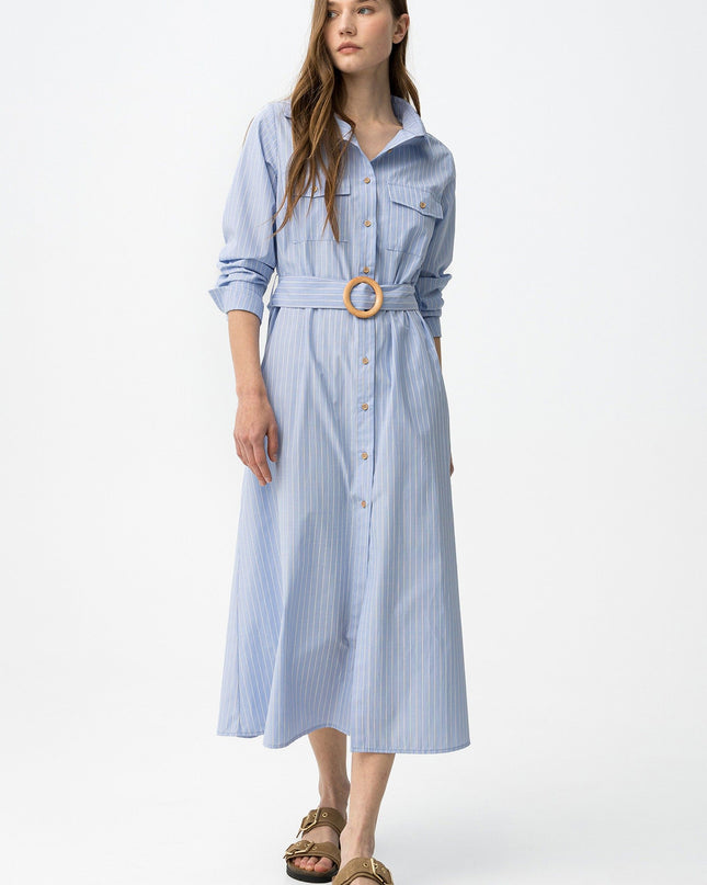 'Dove' Pinstripe Midi Dress - Baby Blue