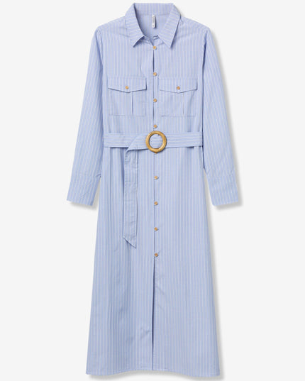 'Dove' Pinstripe Midi Dress - Baby Blue