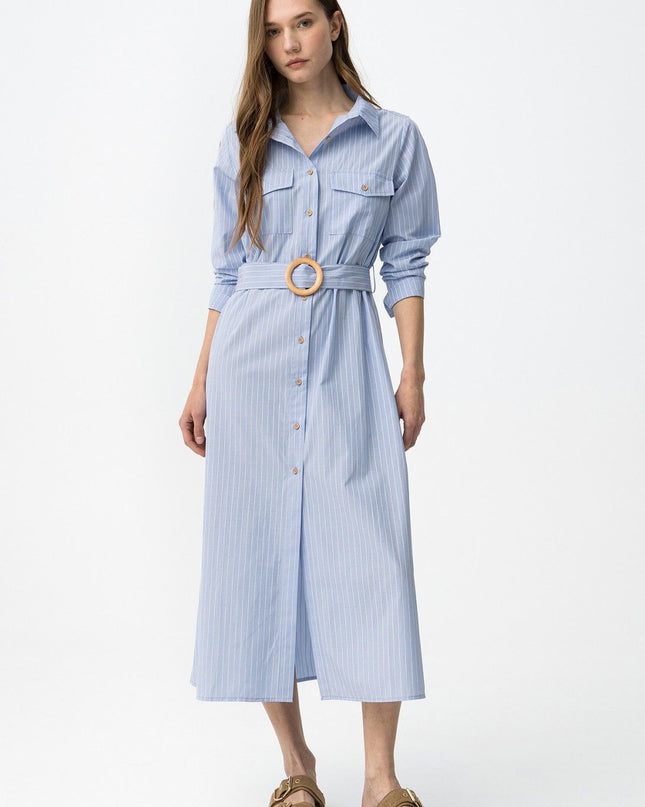 'Dove' Pinstripe Midi Dress - Baby Blue