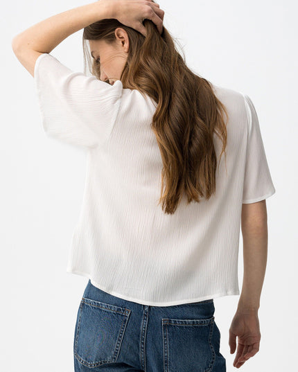 'Siria' Broderie Tie Blouse - Star White