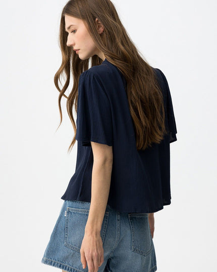 'Siria' Broderie Tie Blouse - Lyons Blue