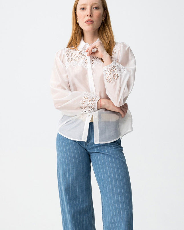 'Napolina' Broderie Regulat Fit Shirt - White