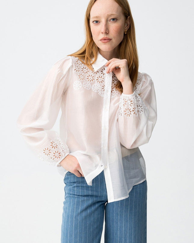 'Napolina' Broderie Regulat Fit Shirt - White