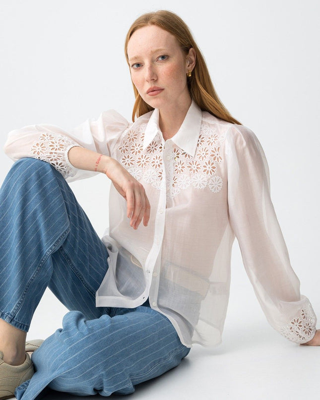 'Napolina' Broderie Regulat Fit Shirt - White