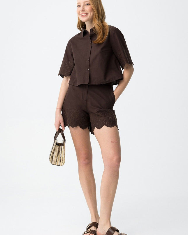 'Lencastre' Embroidered Short - Chocolate Brown