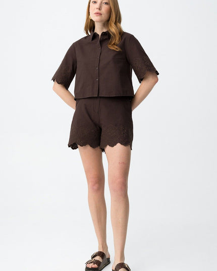 'Lencastre' Embroidered Short - Chocolate Brown