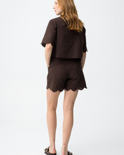 'Lencastre' Embroidered Short - Chocolate Brown