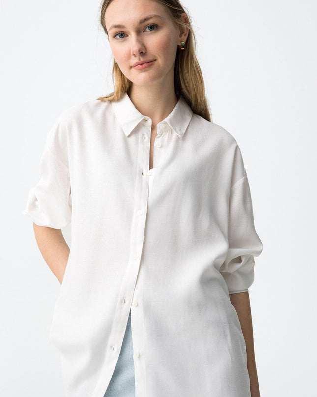 'Ella' Linen Blend Shirt - Star White
