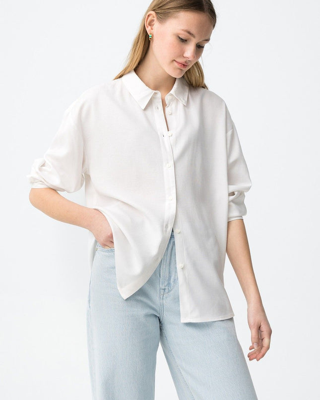 'Ella' Linen Blend Shirt - Star White