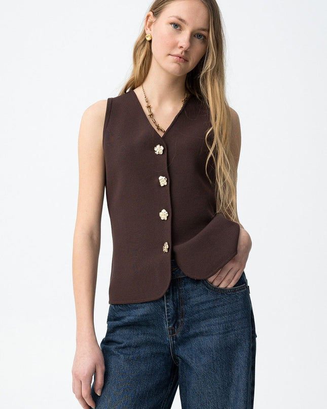 'Fleur' Top - Chocolate Brown