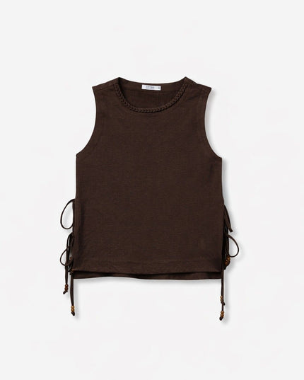 'Bresha' Top With Tie Sides - Chocolate Brown