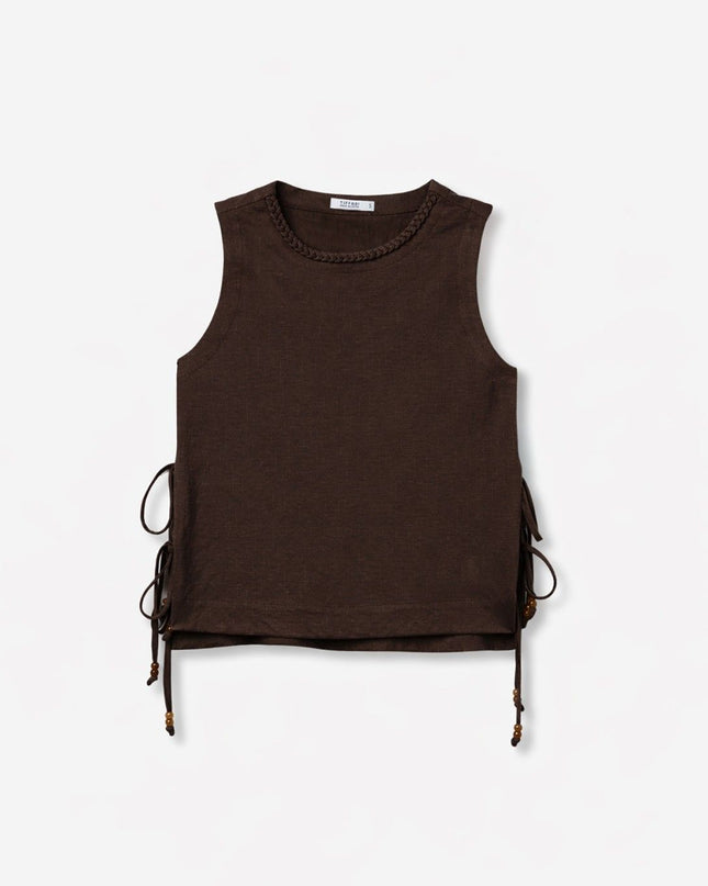 'Bresha' Top With Tie Sides - Chocolate Brown
