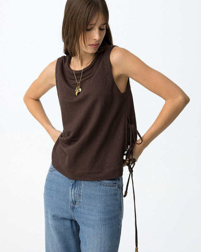 'Bresha' Top With Tie Sides - Chocolate Brown