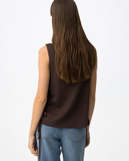'Bresha' Top With Tie Sides - Chocolate Brown