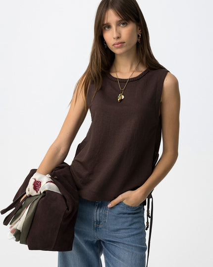 'Bresha' Top With Tie Sides - Chocolate Brown