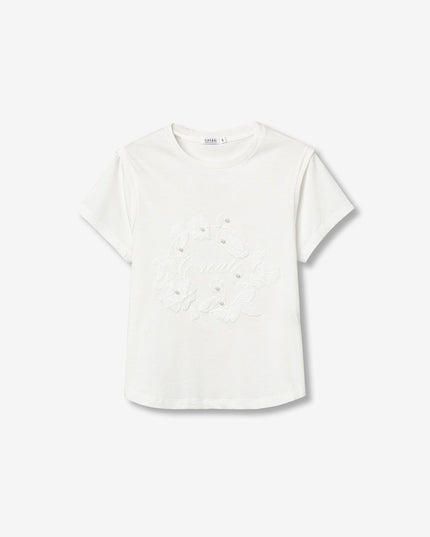 'Angel' Pearl Detail T-Shirt - Star White