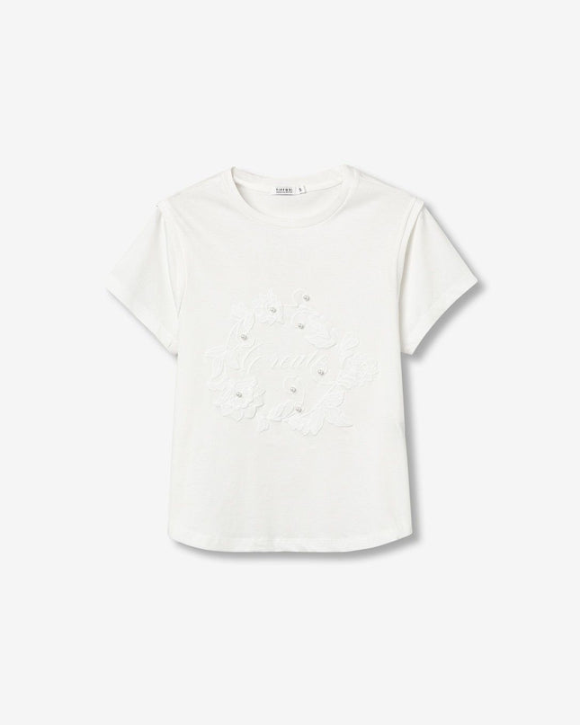 'Angel' Pearl Detail T-Shirt - Star White