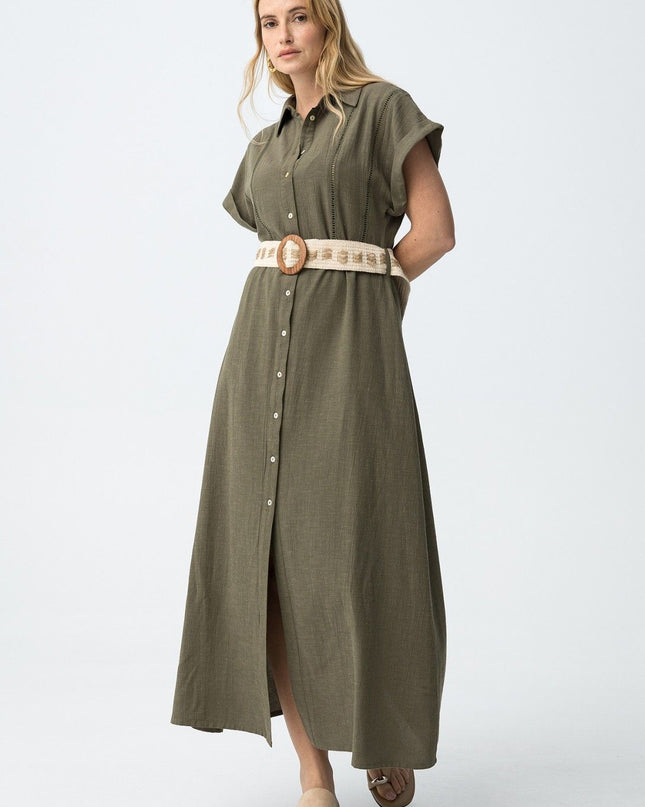 'Riley' Flowy Shirt Dress - Olive Green