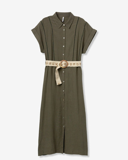 'Riley' Flowy Shirt Dress - Olive Green