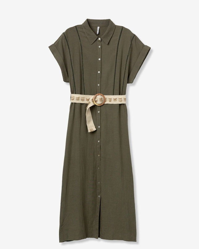 'Riley' Flowy Shirt Dress - Olive Green