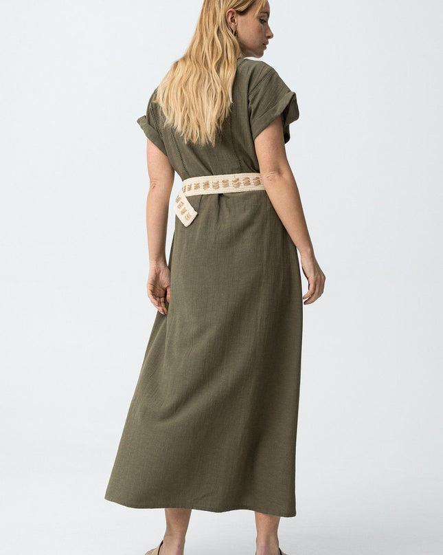 'Riley' Flowy Shirt Dress - Olive Green