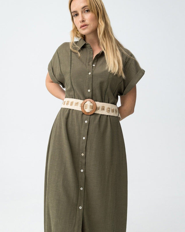 'Riley' Flowy Shirt Dress - Olive Green