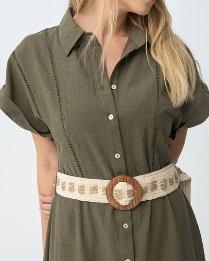 'Riley' Flowy Shirt Dress - Olive Green