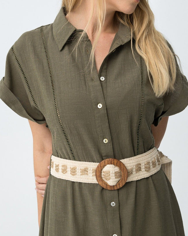 'Riley' Flowy Shirt Dress - Olive Green