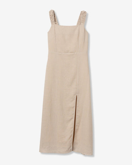 ‘Olinda’ Square Neck Linen Look Dress - Beige