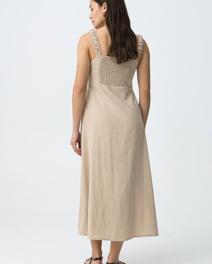 ‘Olinda’ Square Neck Linen Look Dress - Beige