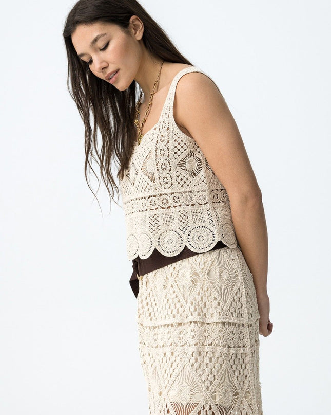 'Elie' Crochet Top - Beige