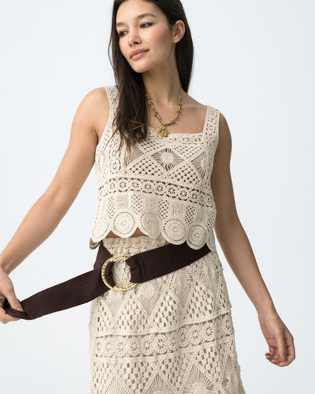 'Elie' Crochet Top - Beige