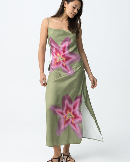 Strappy Slip Dress  - Green/Pink