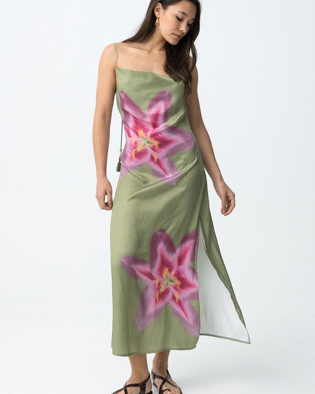 Strappy Slip Dress  - Green/Pink