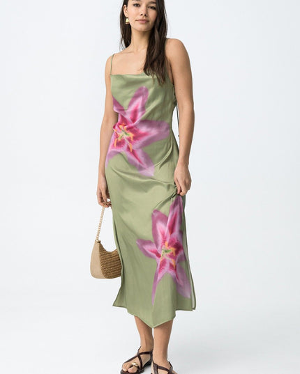 Strappy Slip Dress  - Green/Pink