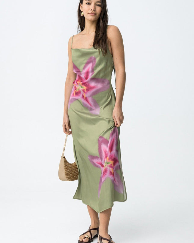 Strappy Slip Dress  - Green/Pink