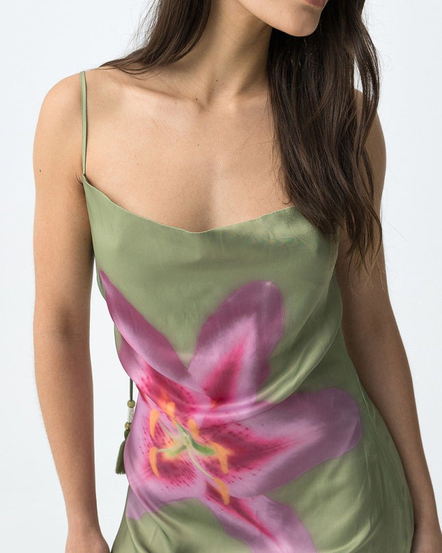 Strappy Slip Dress  - Green/Pink
