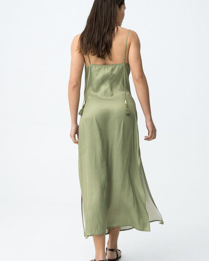 Strappy Slip Dress  - Green/Pink