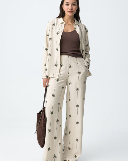 ‘Palmeira’ Natural Linen Look Trouser - Palm Trees