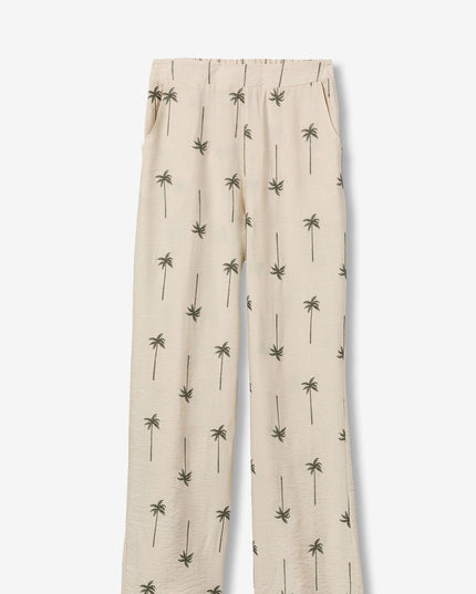 ‘Palmeira’ Natural Linen Look Trouser - Palm Trees