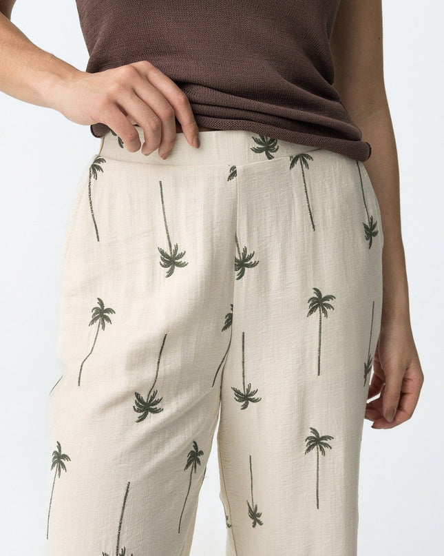 ‘Palmeira’ Natural Linen Look Trouser - Palm Trees