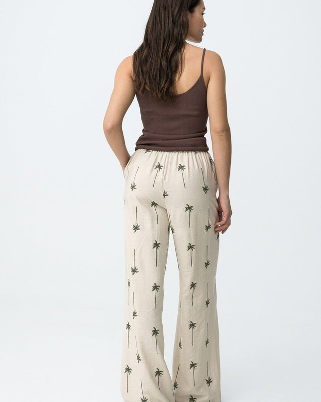 ‘Palmeira’ Natural Linen Look Trouser - Palm Trees
