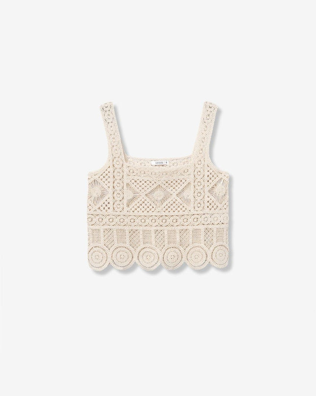 'Elie' Crochet Top - Beige